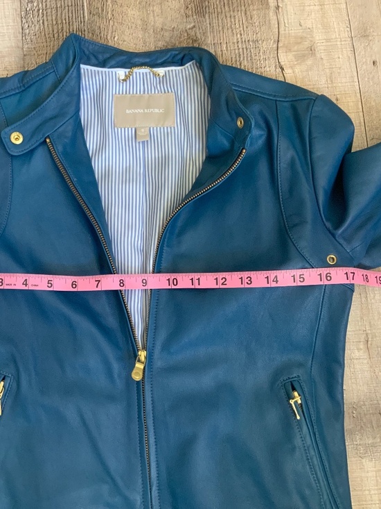 Banana Republic Leather Cropped Moto Jacket Blue SZ S - Picture 11 of 12